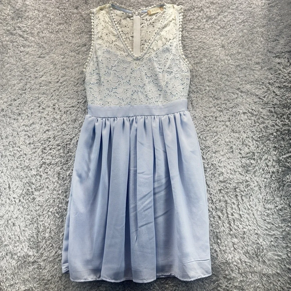 Altar'd State Light Blue Lace A-Line Dress Sleeveless V-Neck Knee Length Small